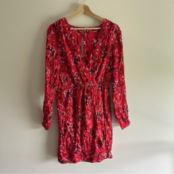 Anthropologie Maeve Wrap Mini Pink Floral V-neck Dress Womens Sz M - Picture 2 of 6